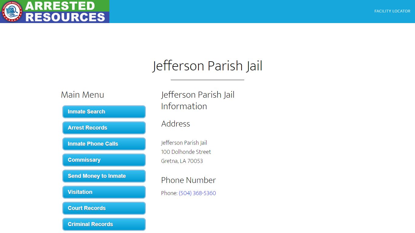 Jefferson Parish Jail - Inmate Search - Gretna, LA